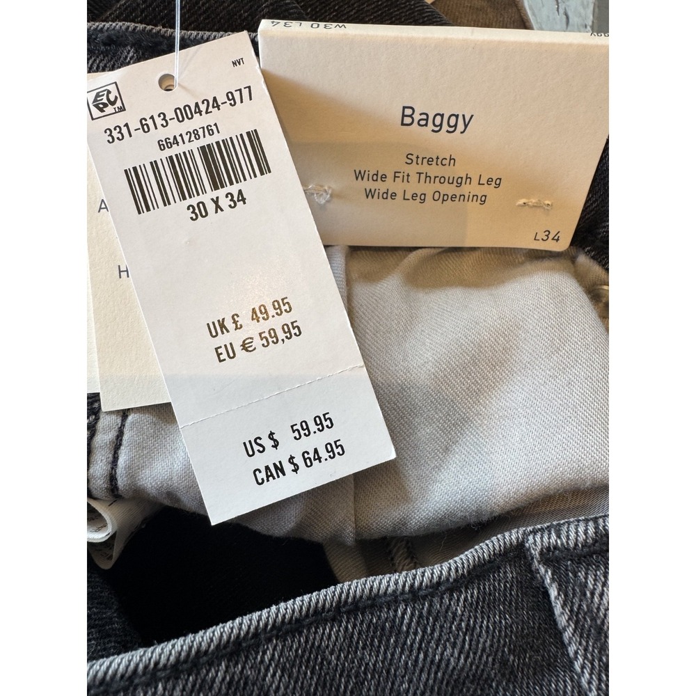 Hollister Men's Baggy 30 x 34 Black Distressed Jeans Oversized Retail $50 NWT! - Picture 7 of 9